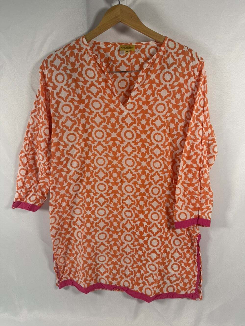 Roller Rabbit Geometric Block-Print Cotton Kurta Tunic XL